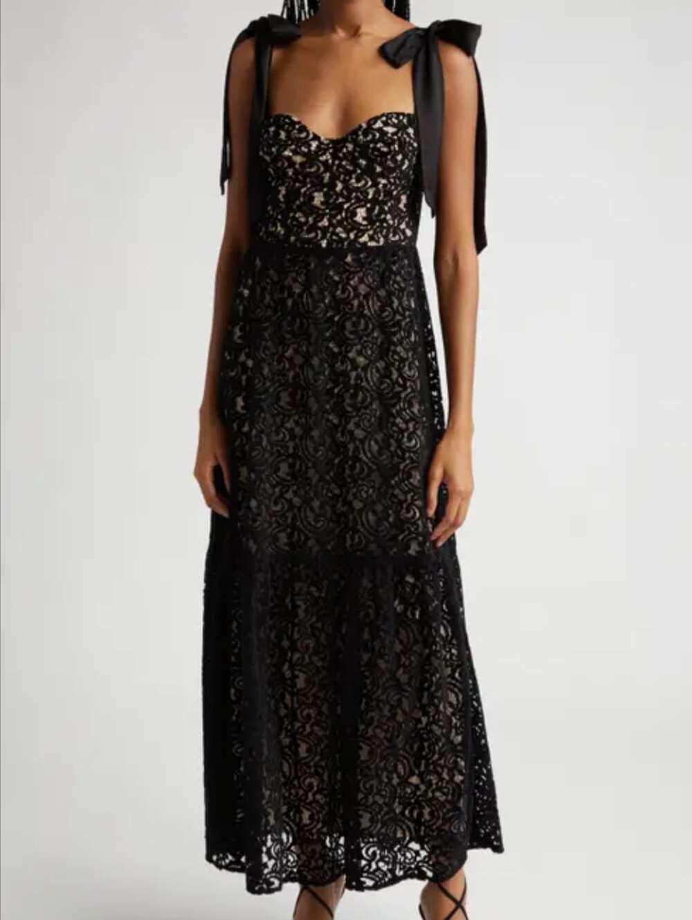 Farm Rio Satin-Trimmed Velvet Guipure Lace Maxi Dress Size Large